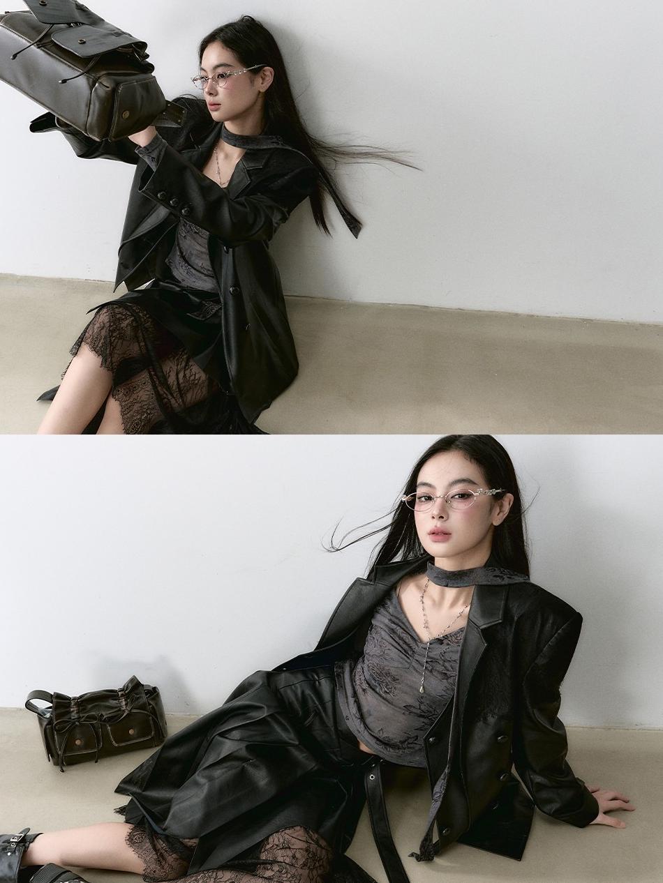 Structured Laced Leather Blazer