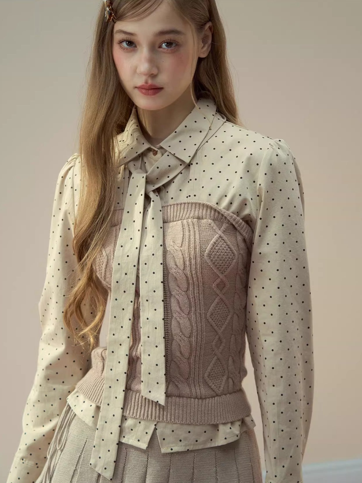 Polka-Dot Preppy Shirt & Skirt Set