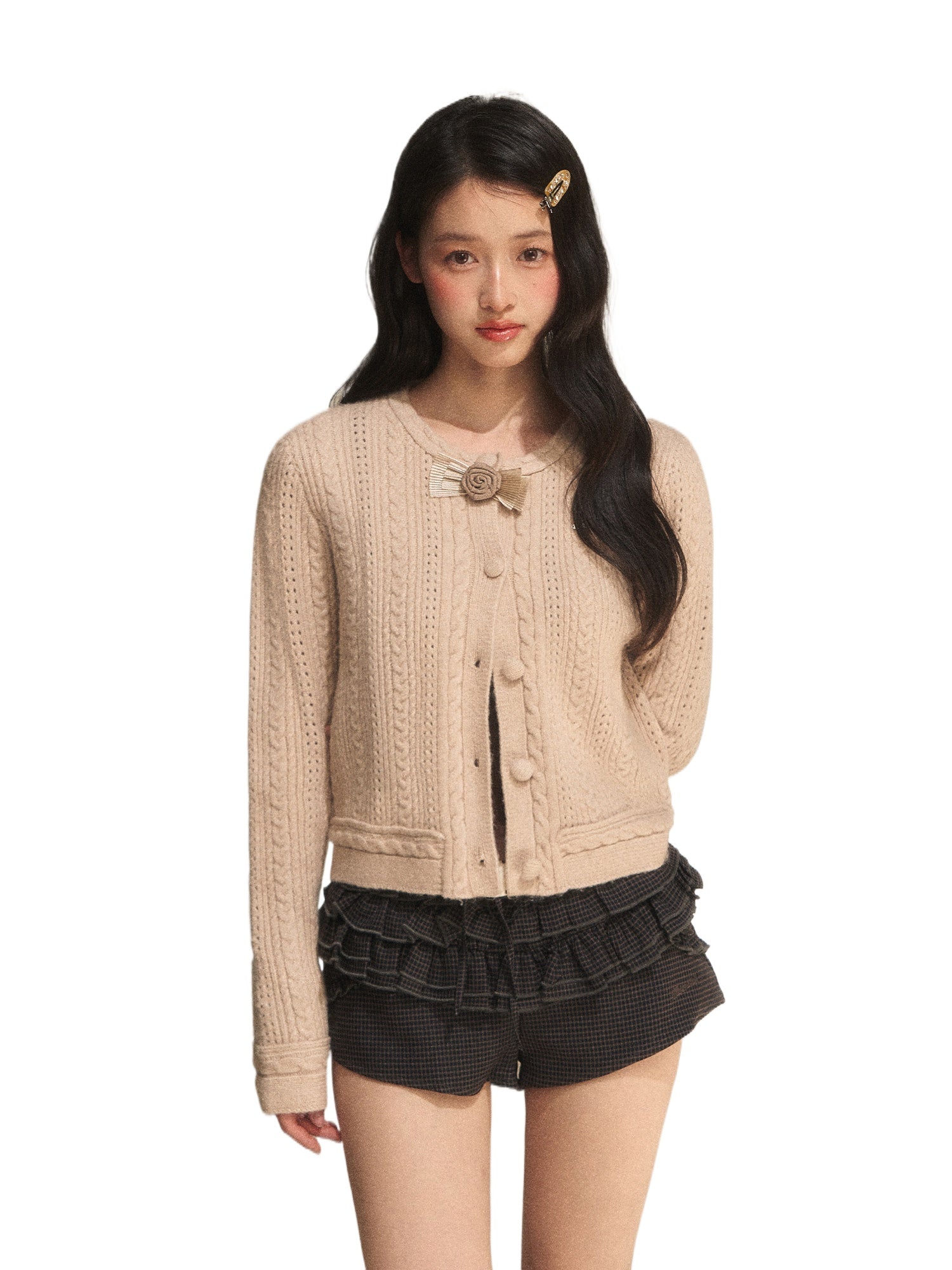 Light Brown Knit Cropped Cardigan
