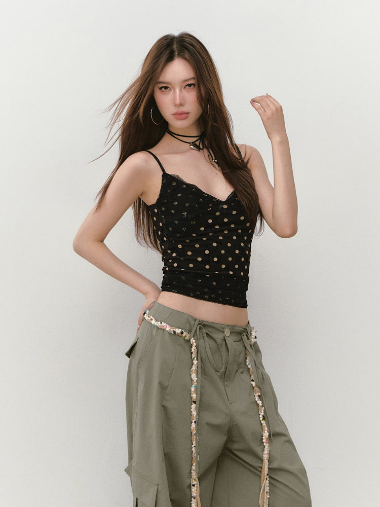 Irregular Tie-Dye Polka Dot Lace Vest