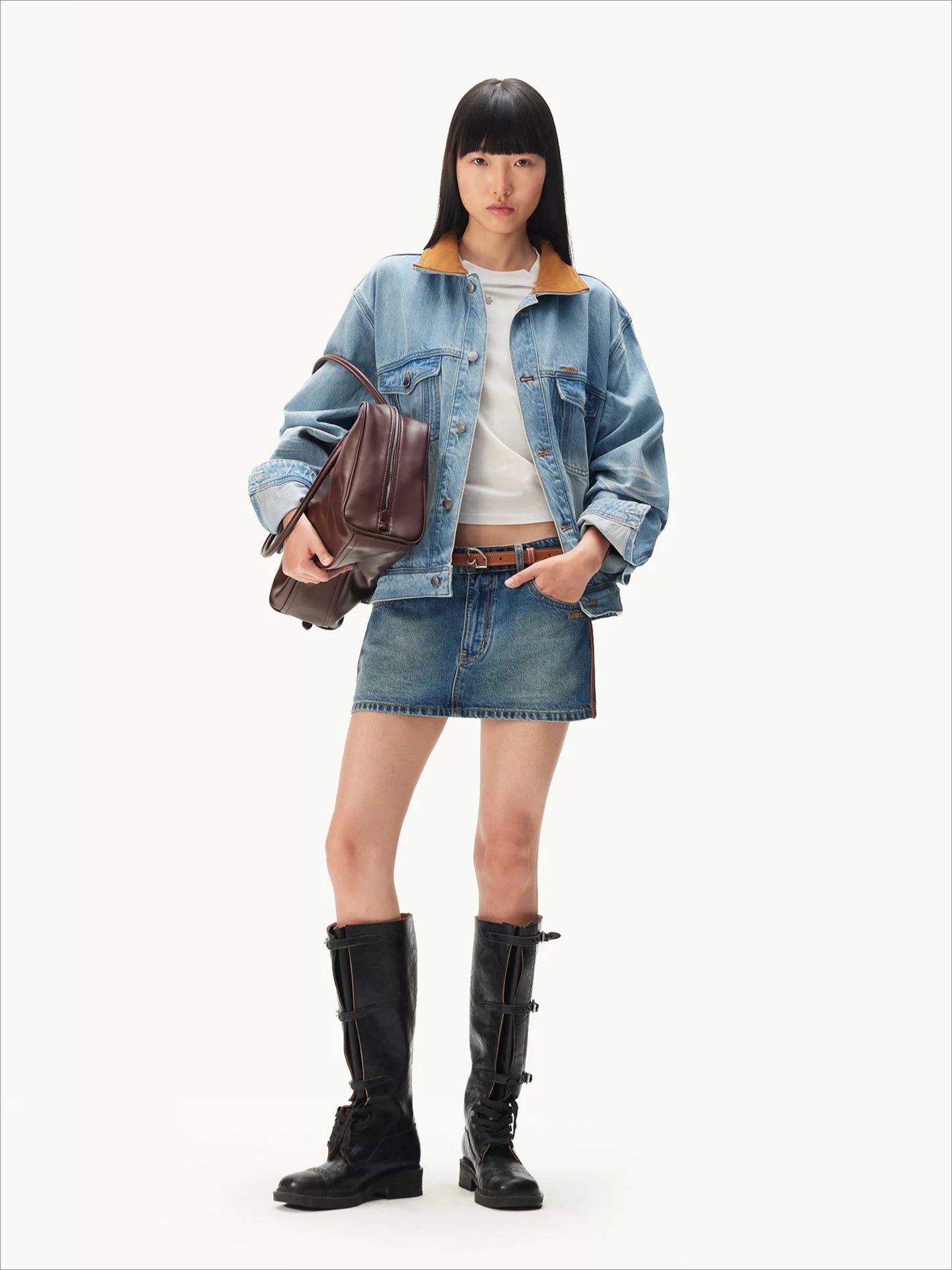 Contrast Suede Denim Jacket