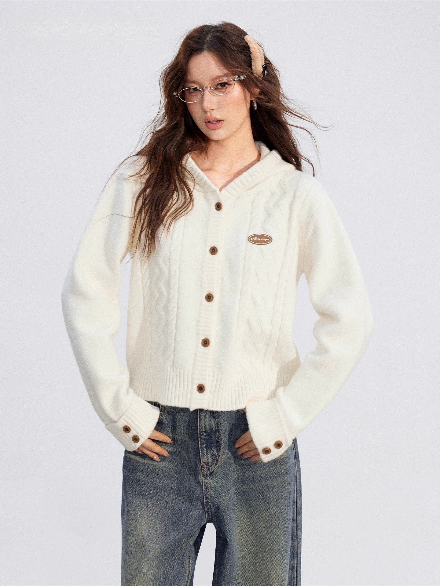 Cable Knit Fur-Collar Hoodie