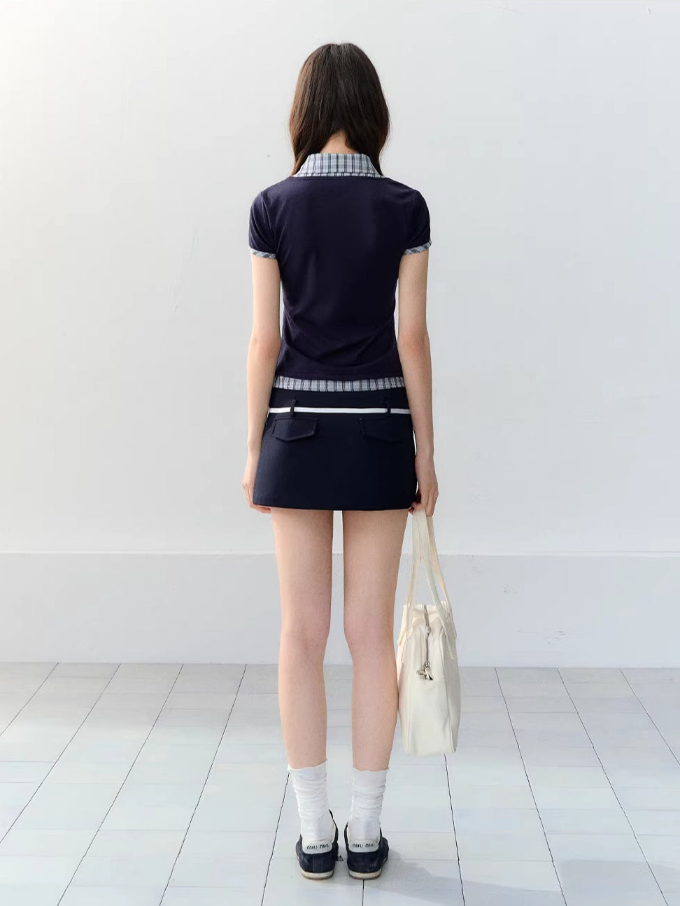 Contrast Plaid Panel Blouse