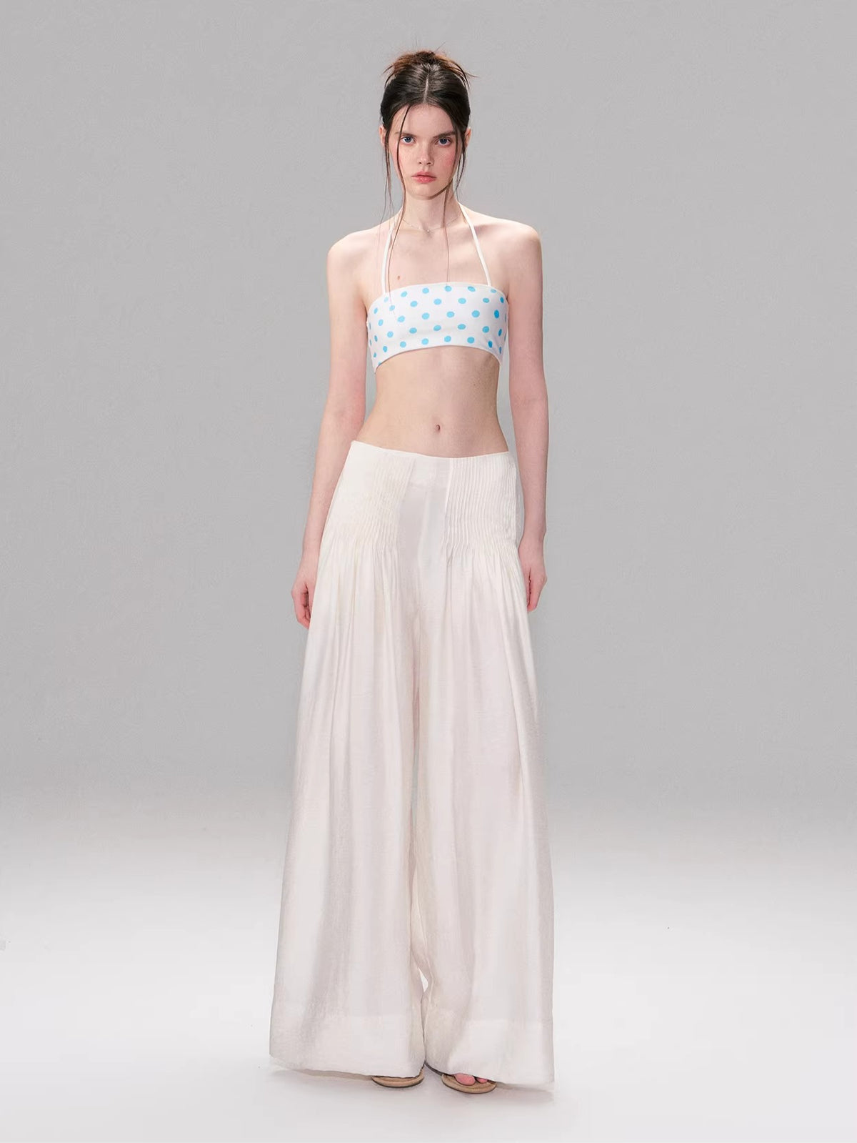 Beige Pleated Accordion Pants