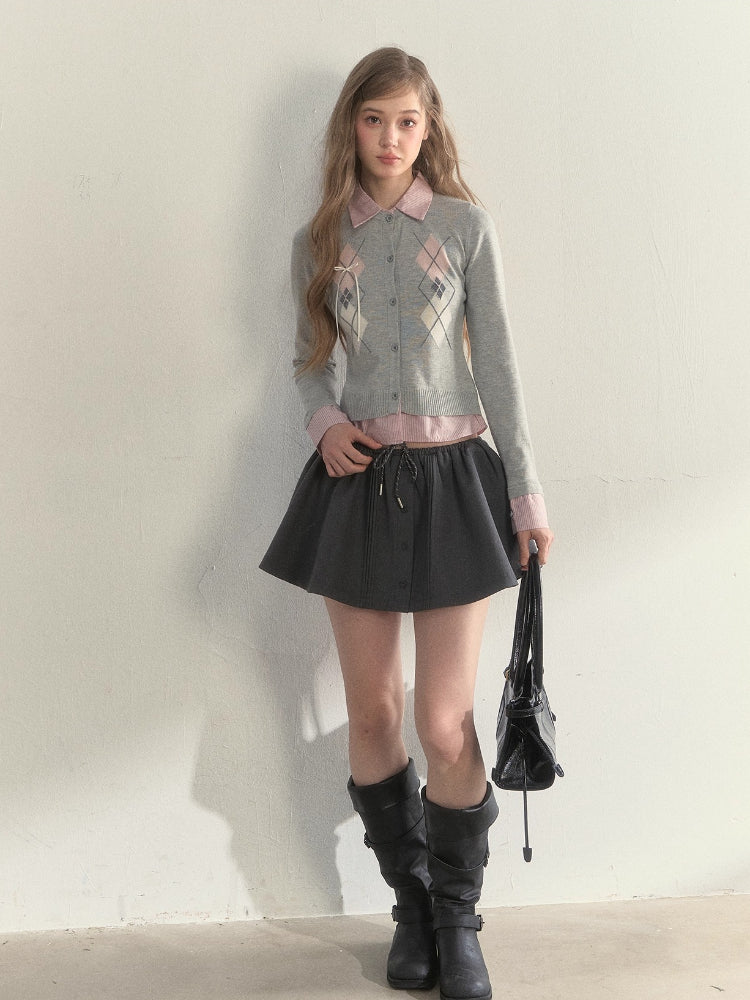 Faux Two-Piece Patchwork Shirt Collar Sweater