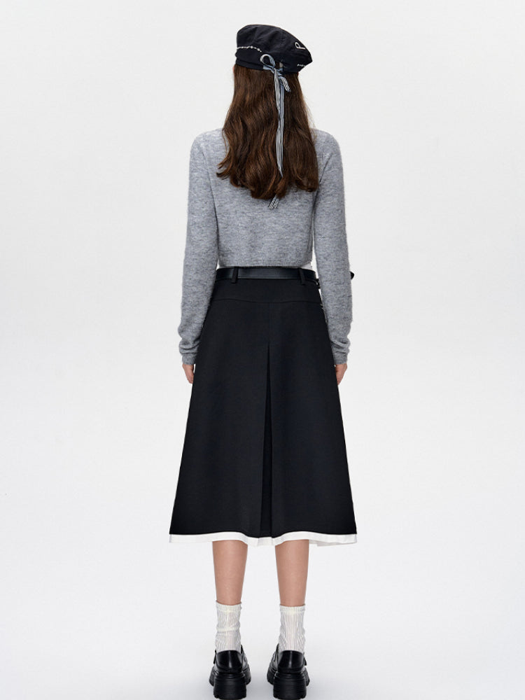 Black & Gray Pleated Midi Skirt