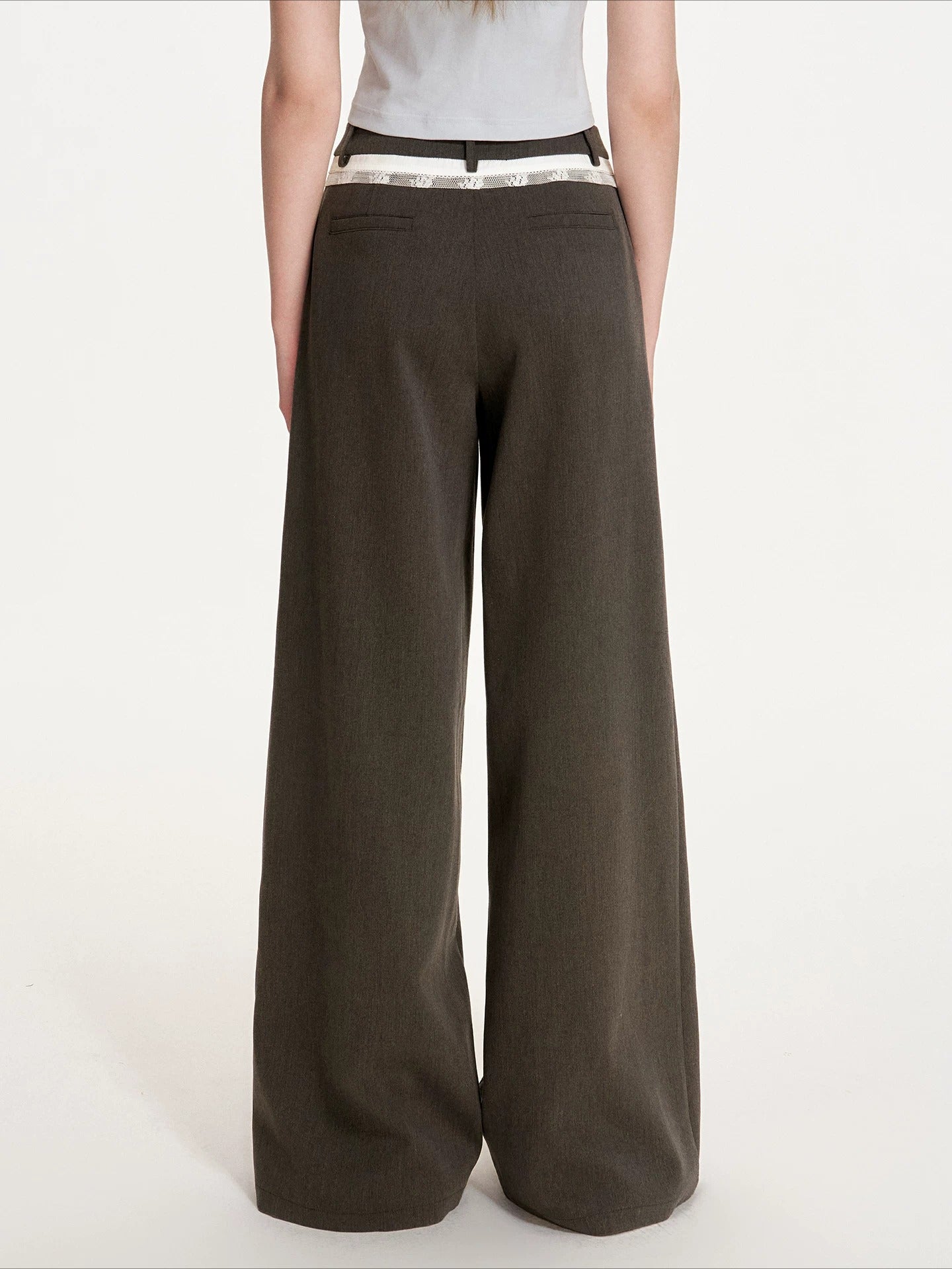 Gray Lace Waist Wide Pants