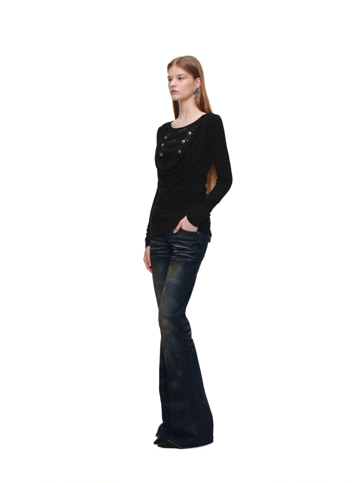 Lace Cowl Neck Knit Dress