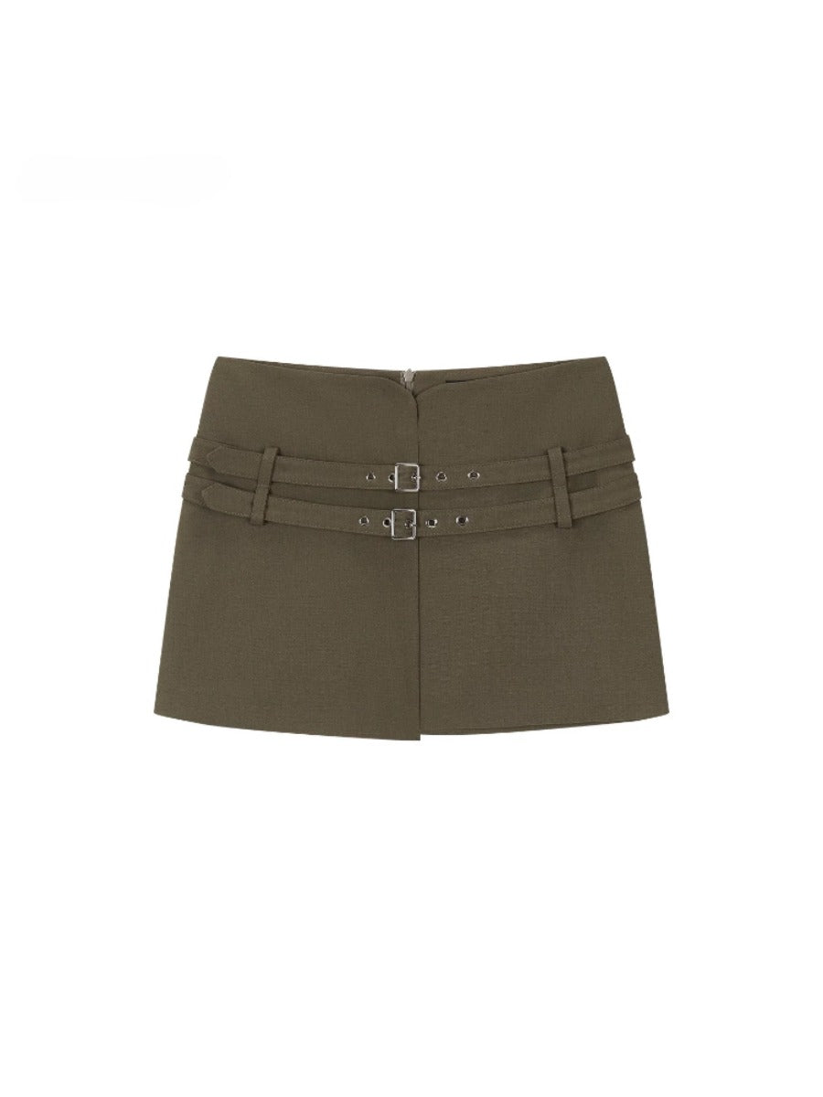 Asymmetric Belt Mini Skirt