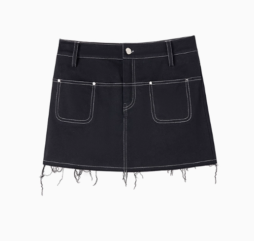 Black Denim 2-in-1 Studded Frayed Mini Skirt