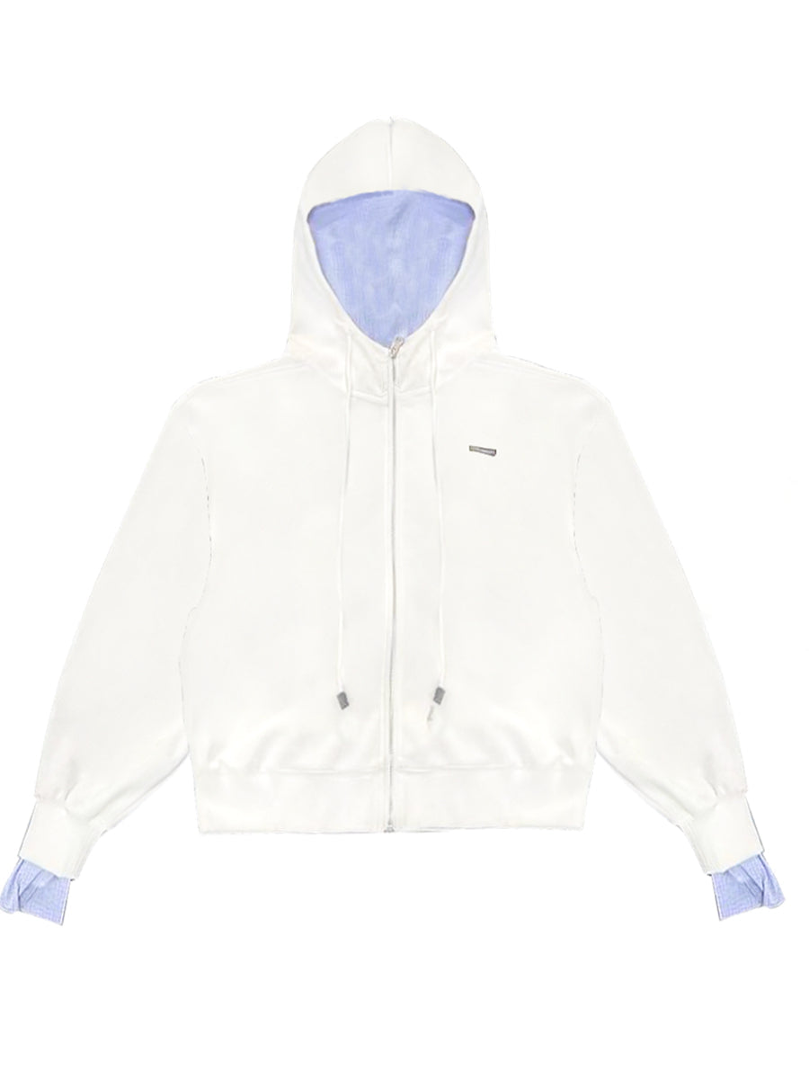 White Plaid Panel Hoodie & Pants Set