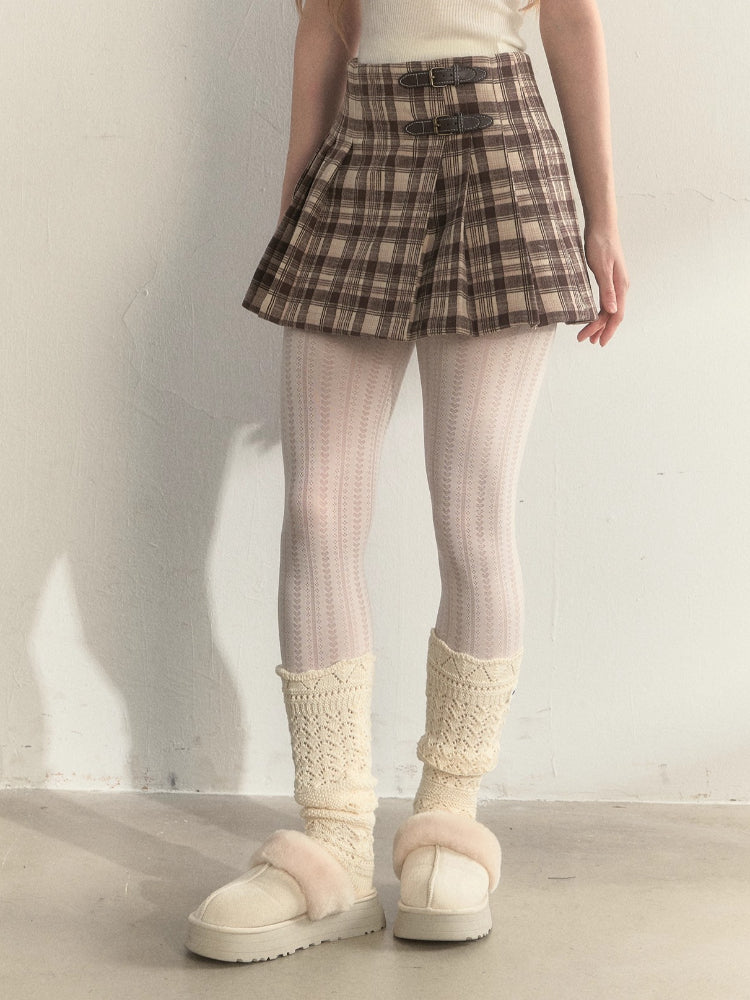 Vintage Wrap Plaid Pleated Skirt