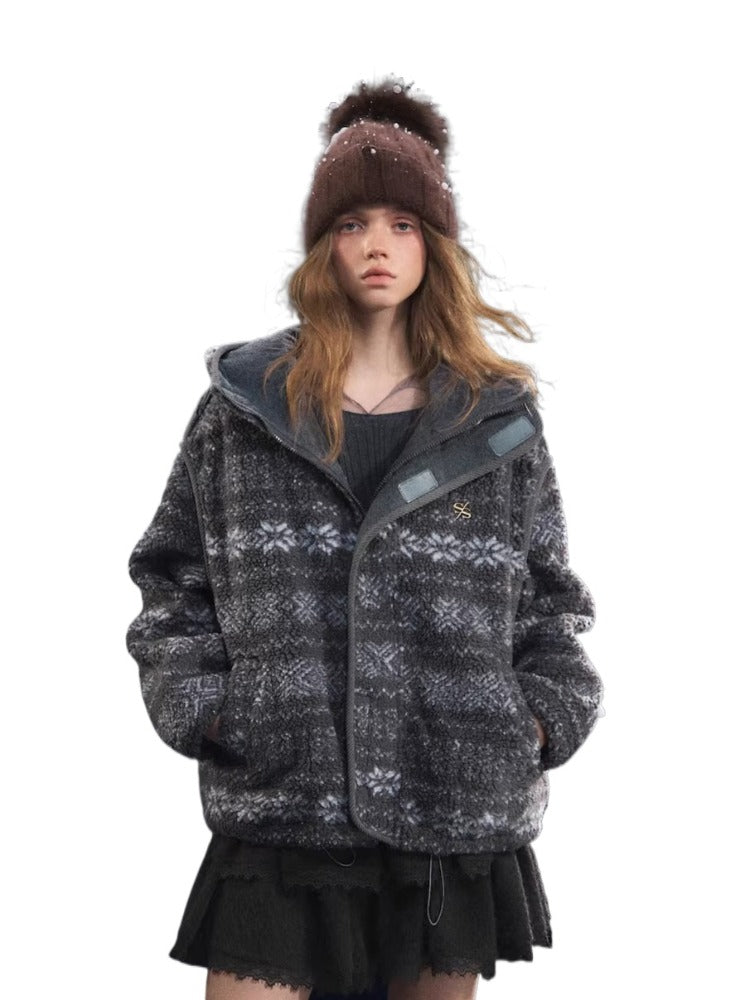Gray Jacquard Fleece Hoodie