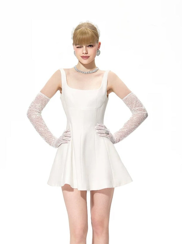 White Strap A-Line Mini Dress