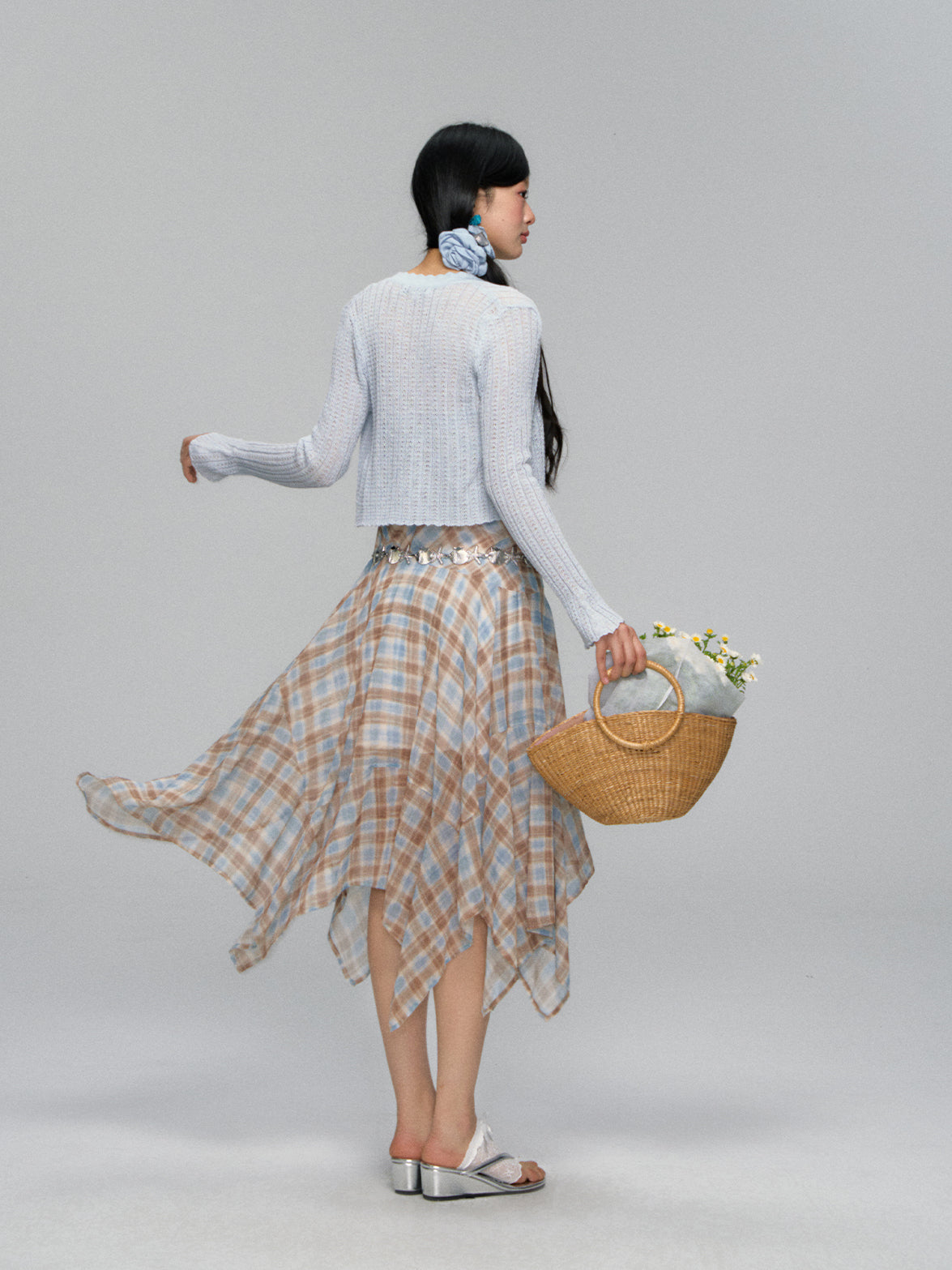 Plaid Ruffle Hem Midi Dress