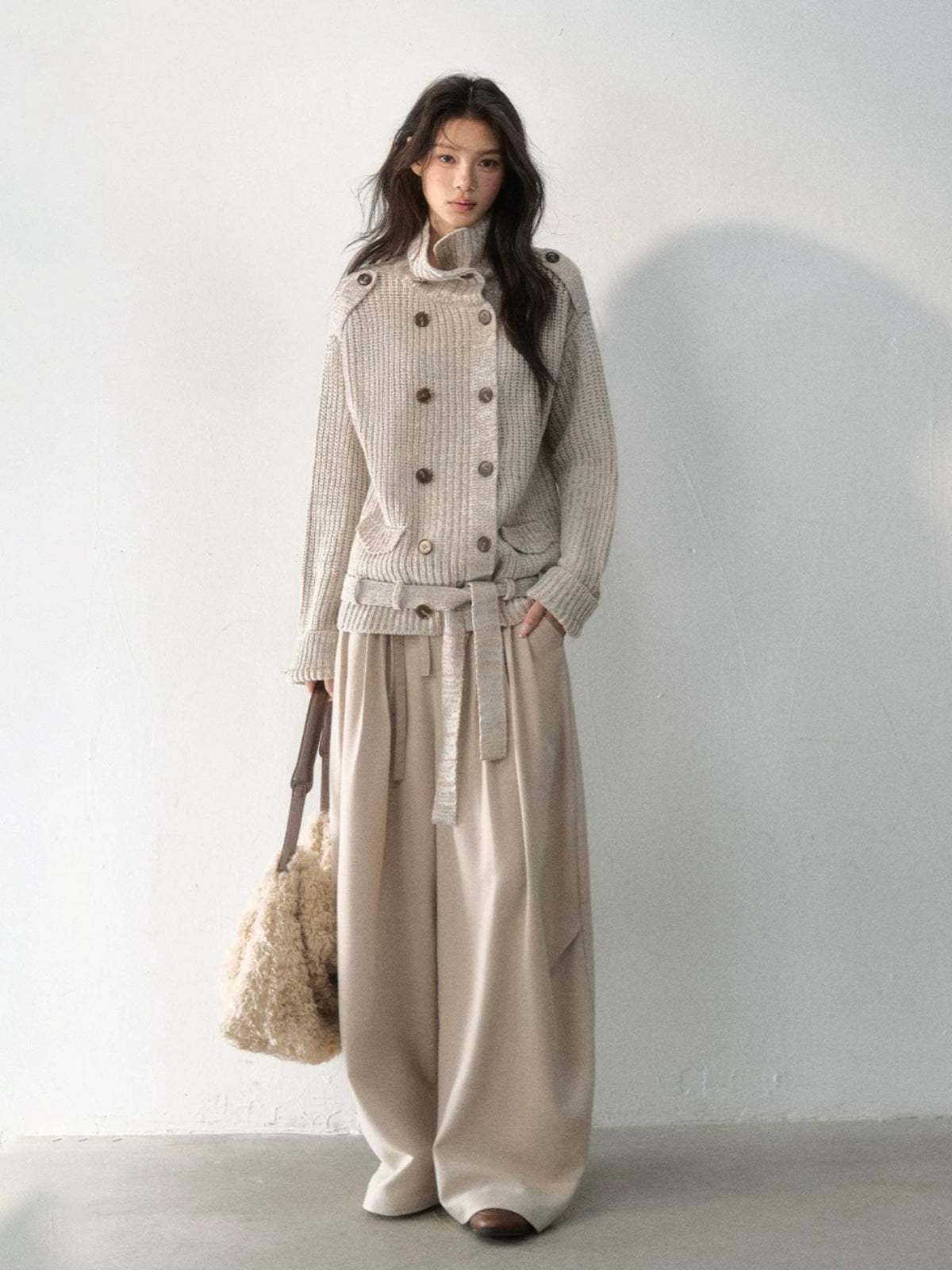 Pleated Tie-Waist Wide Leg Trousers