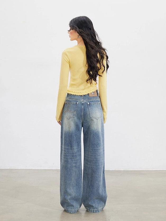 Lace-Trim Slim Knit Cardigan