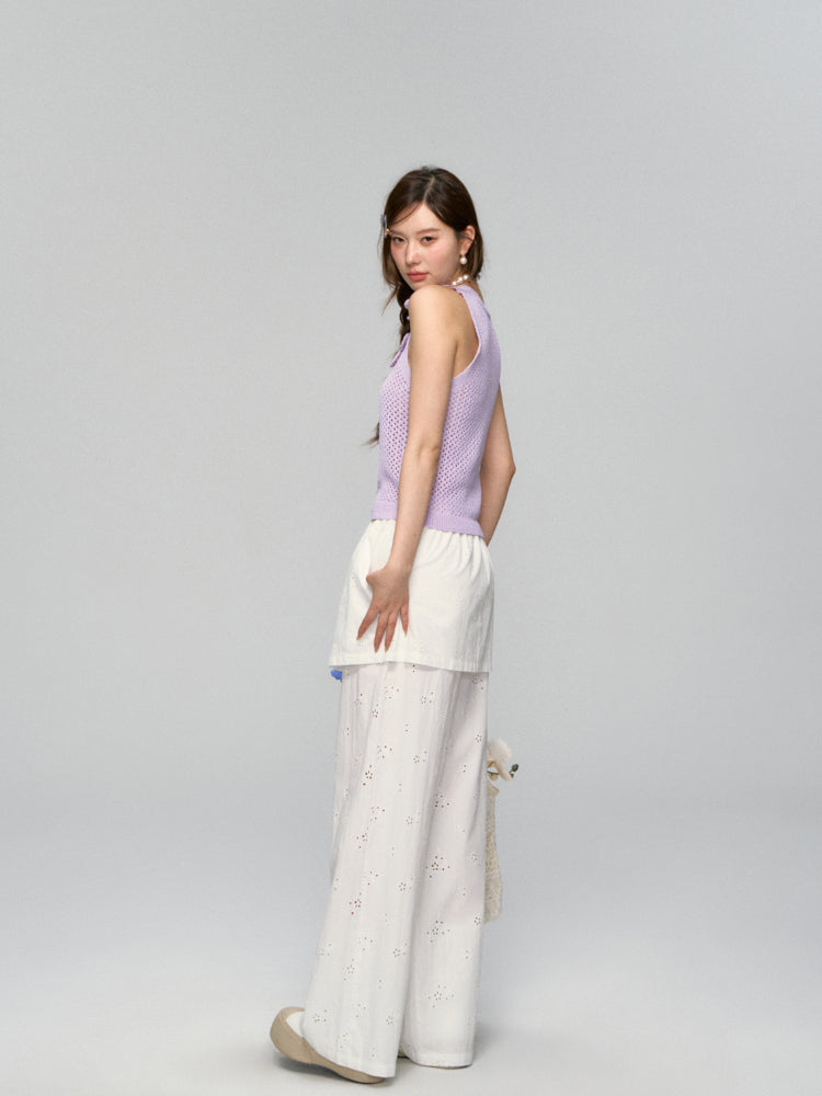 Hollow-Out Fauk Two Piece High-Waist Pants