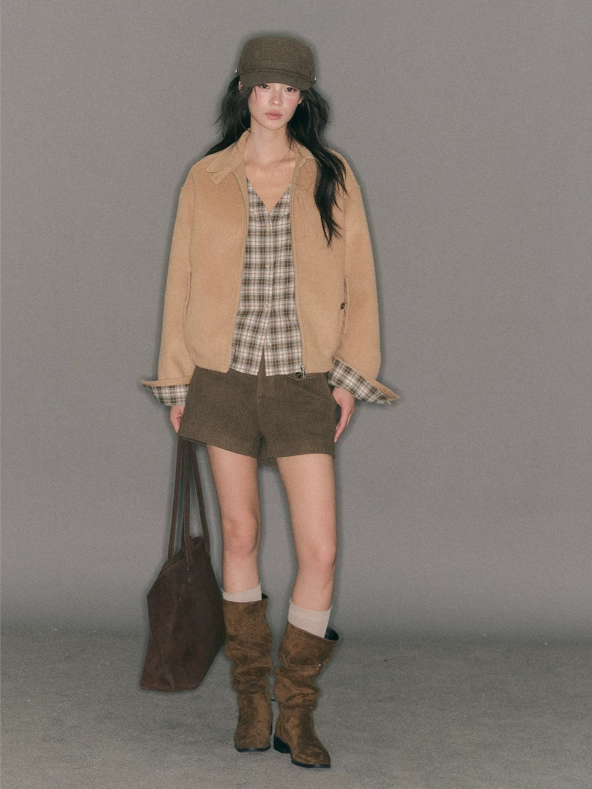 Layered Plaid Wool Blend Jacket