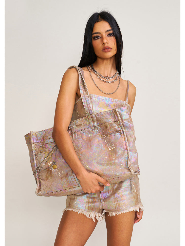 Compass Badge Patina Leather Flip Bag Medium Caramel Patina