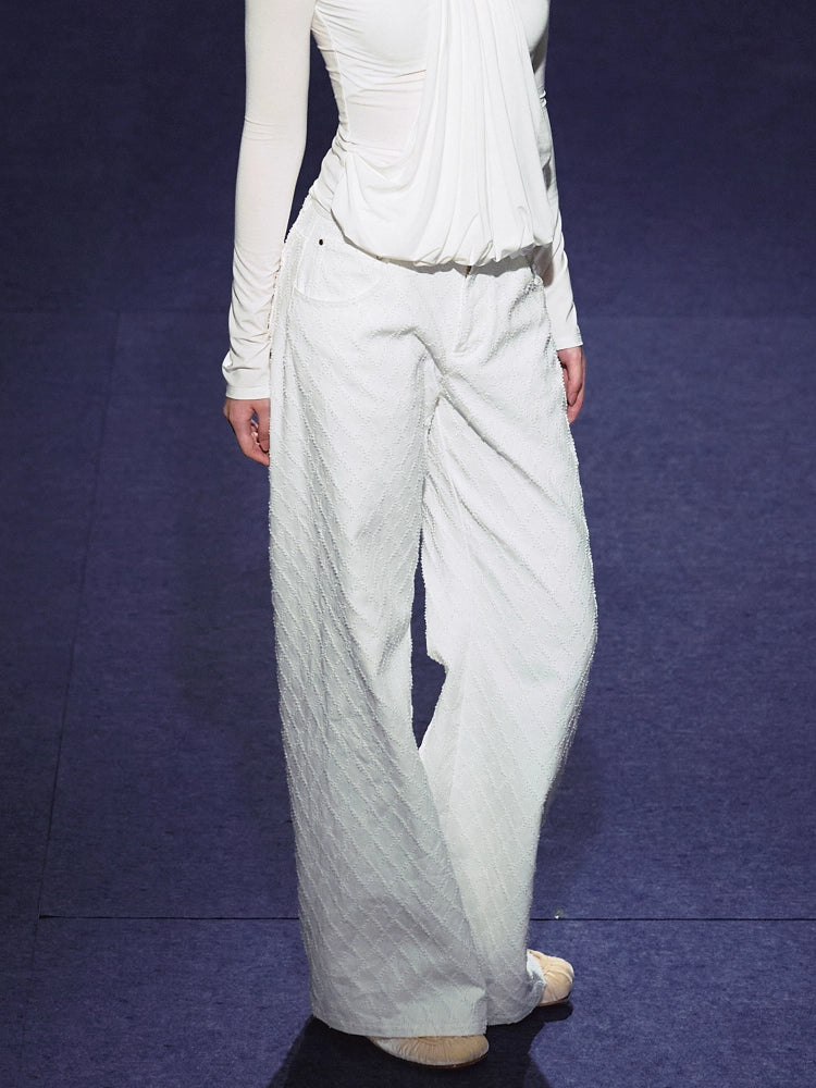 Double-Button Diamond Check Straight-Leg Pants