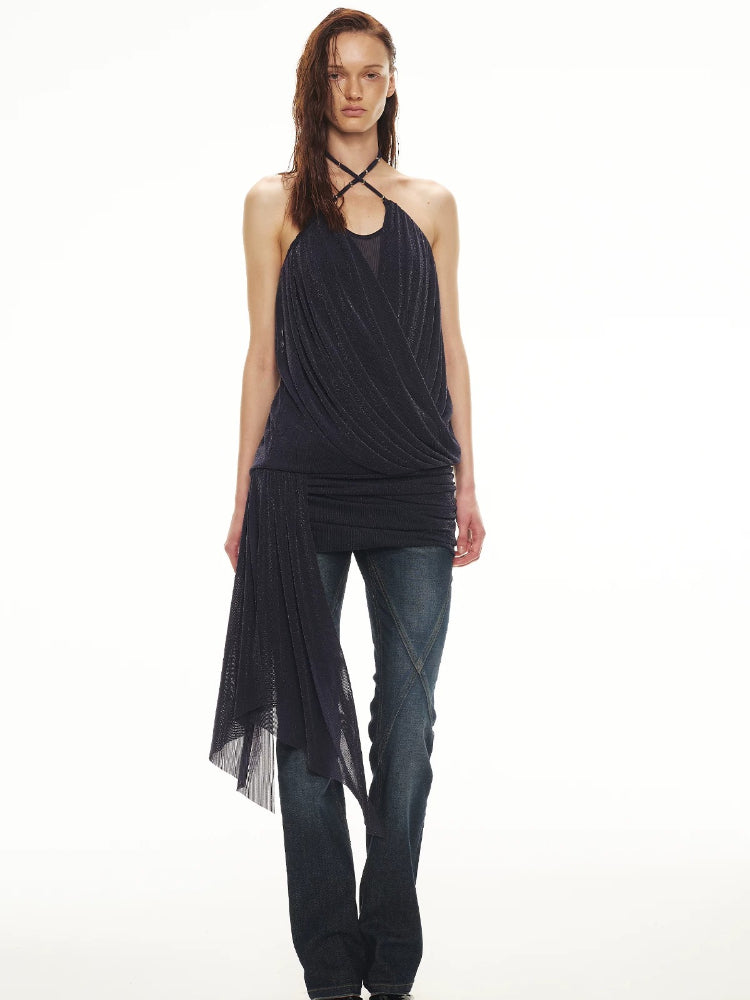 Shimmer Draped Halter Top