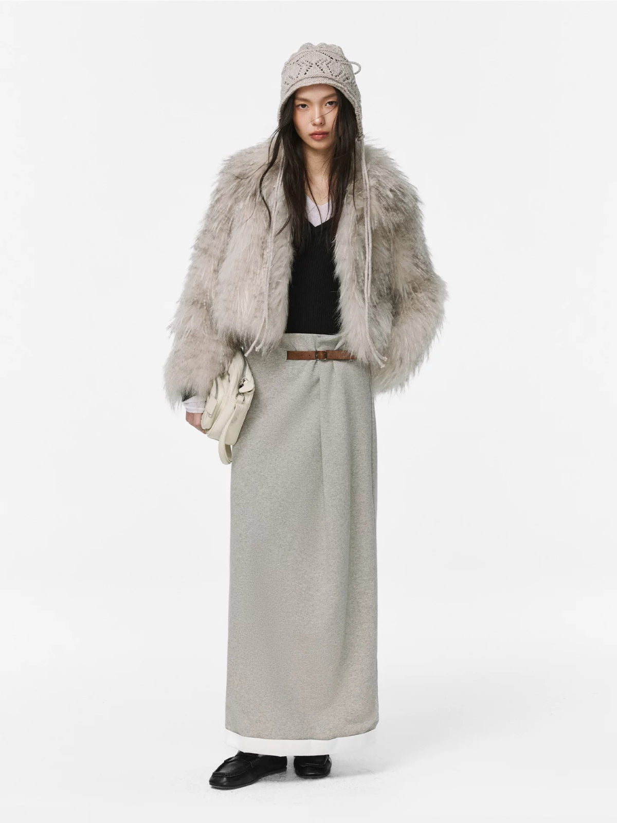 White Birch Fur Collar Leather Coat