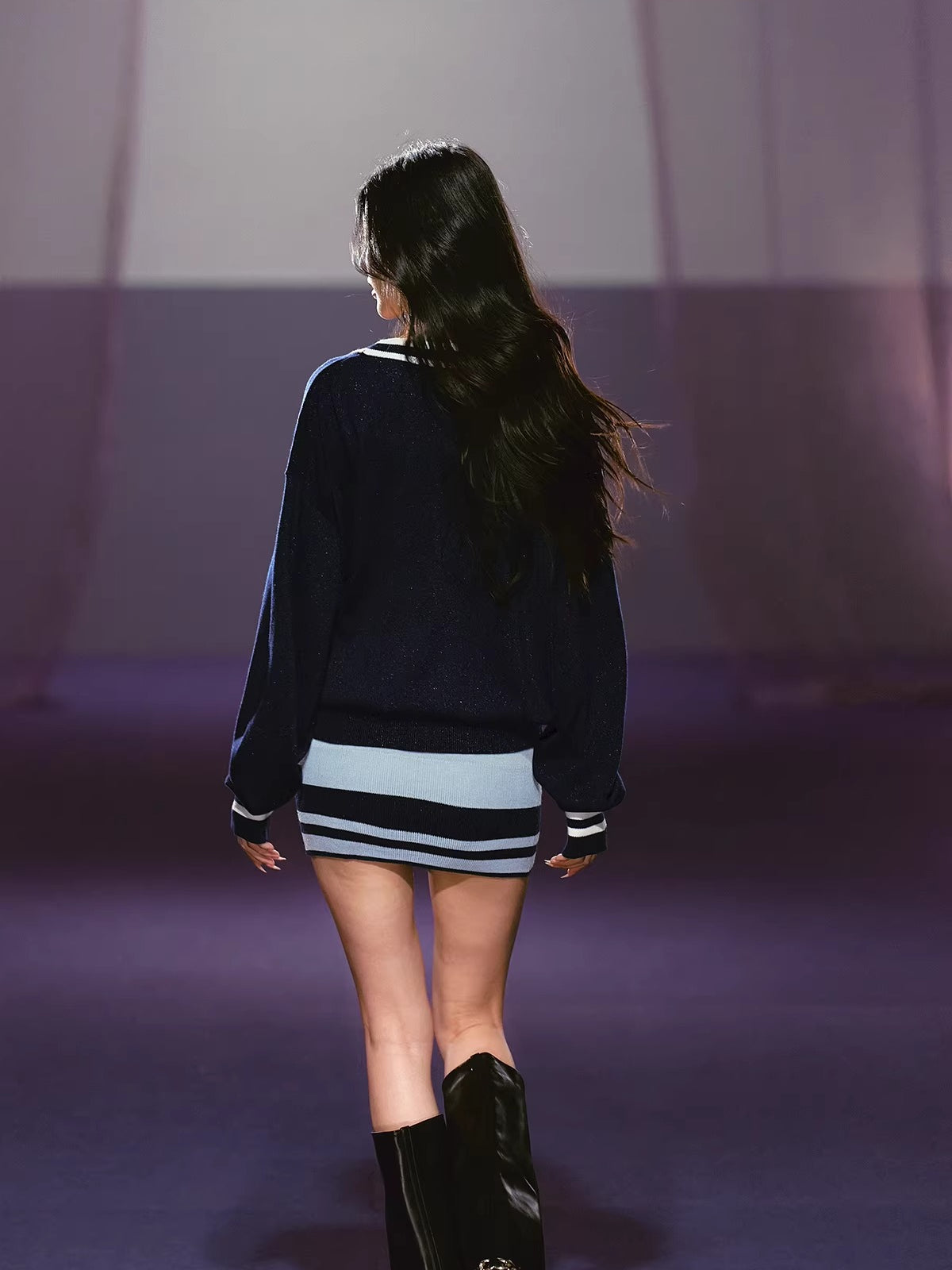 Blue V-Neck Knit Cardigan & Dress Set