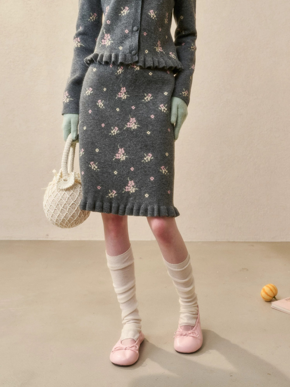 Floral Knit Cardigan & Skirt Set
