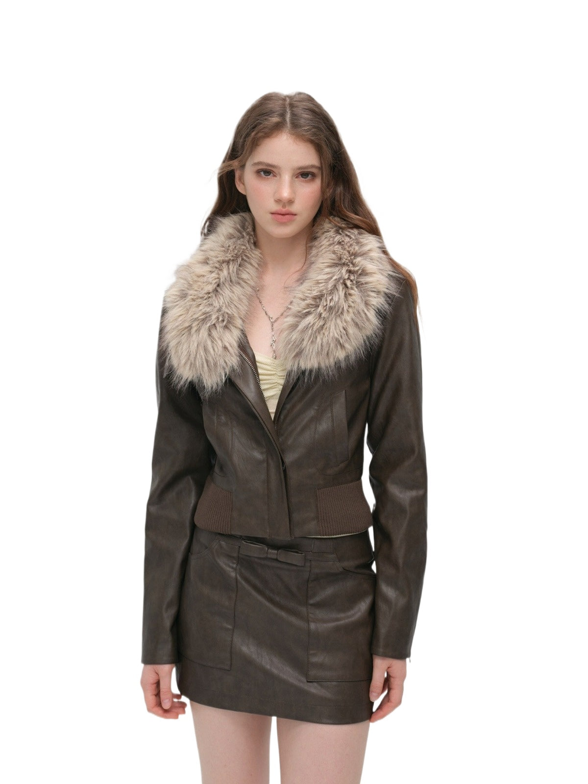 Vintage Fur Collar PU Jacket