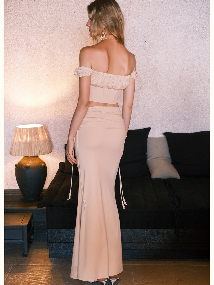 One-shoulder Fishbone Top & Skirt Set