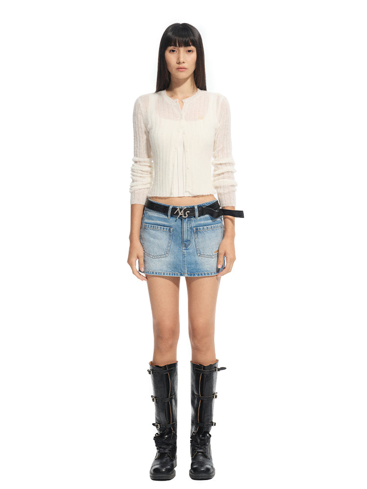 Alpaca Mohair Slim Fit Hollow-out Knit Top
