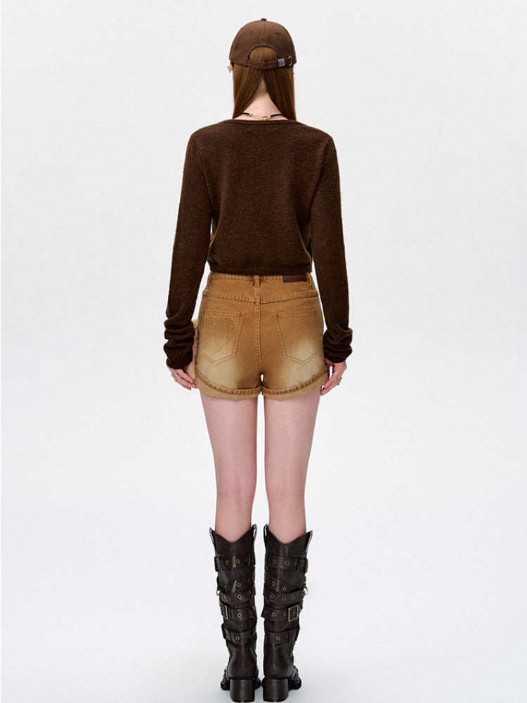 Cuffed A-Line Denim Shorts