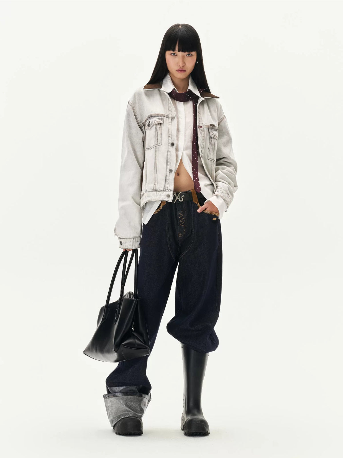 Vintage Coated Folded Wide Leg Jeans