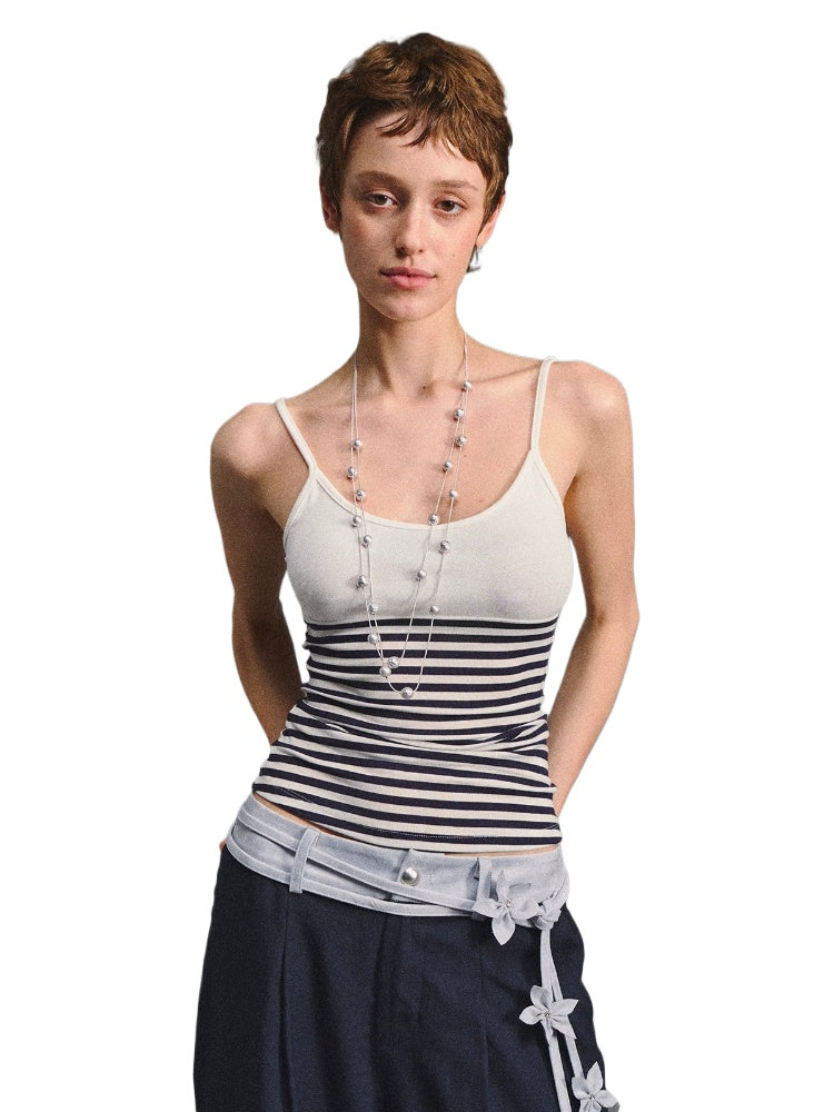 Navy Striped Tencel Camisole Top