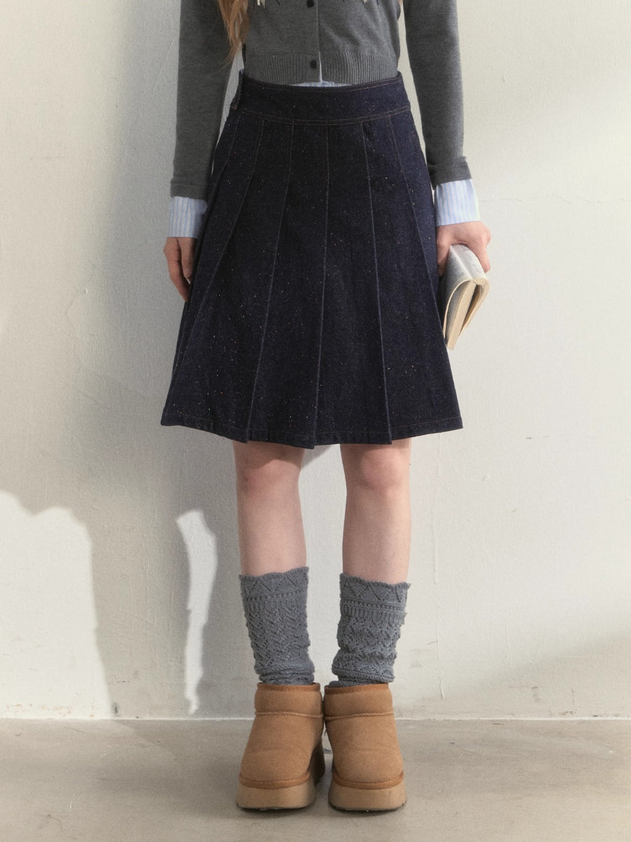 Vintage College Denim Padded Jacket & Skirt Set