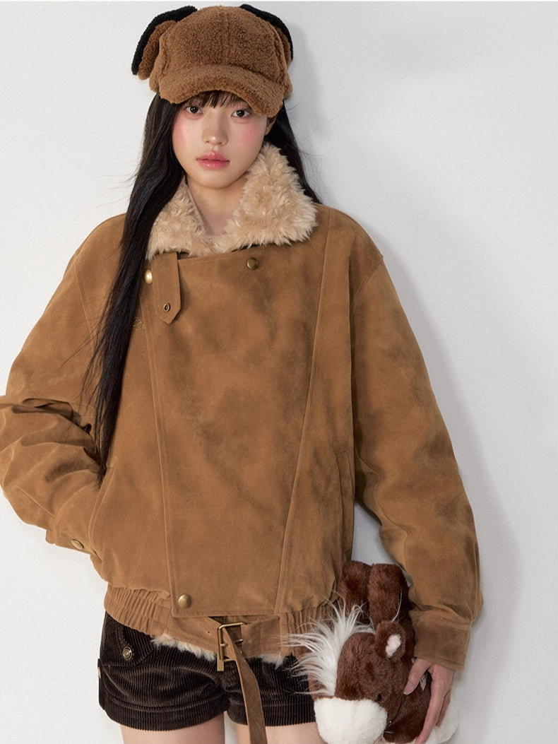 Retro Suede Shearling Moto Jacket