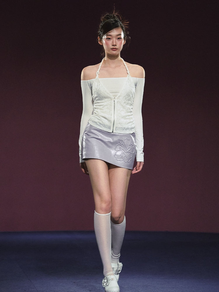 Two-Piece Off-Shoulder Halter Lace Blouse