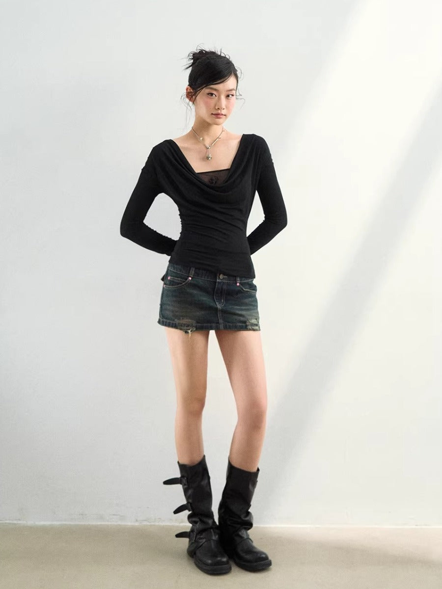 Draped Mesh Rose Tee