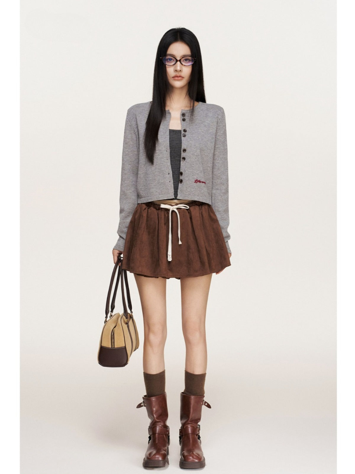Chain Embroidered Cropped Knit Cardigan