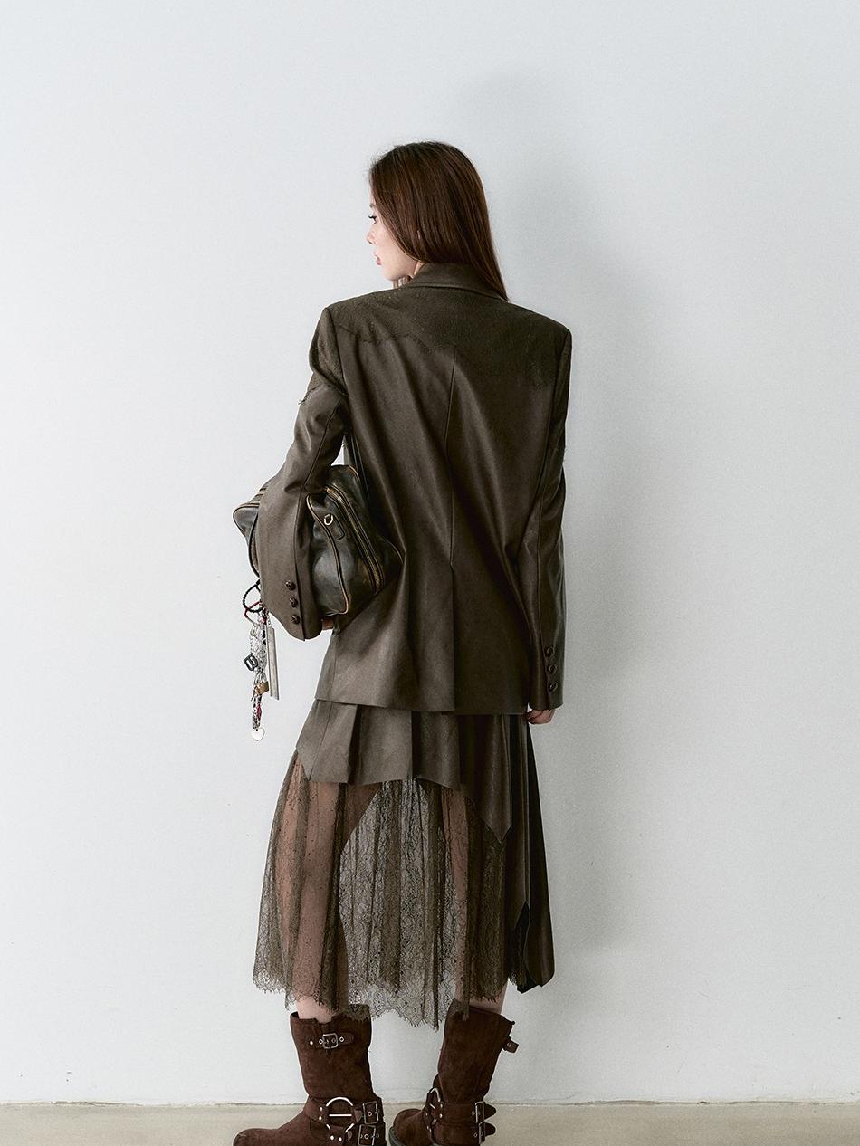 Structured Laced Leather Blazer