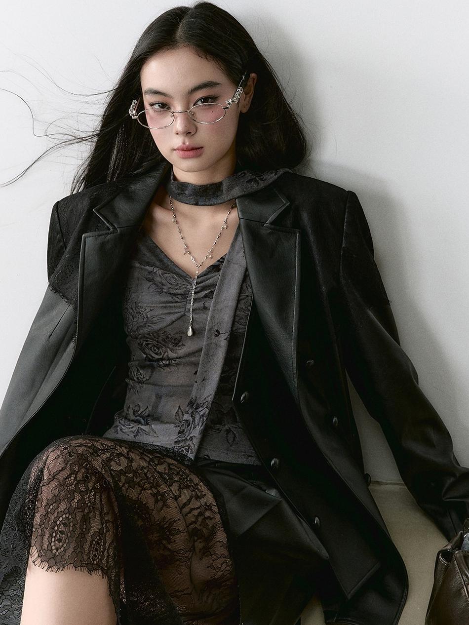 Structured Laced Leather Blazer