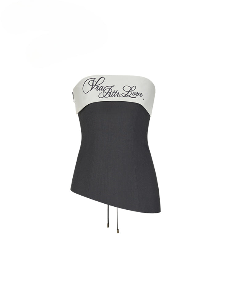 Short Patchwork Irregular Bustier & Pants Set