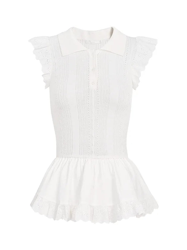Lace Trim Flutter Sleeve Mini Dress