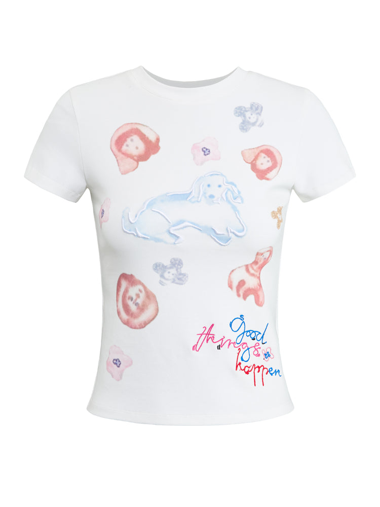 3D Animal Print Embroidered T-Shirt