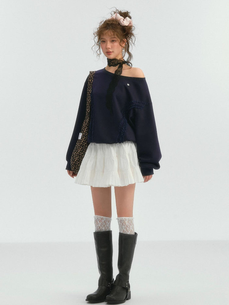 Lace Trim Off-Shoulder Sweatshirt