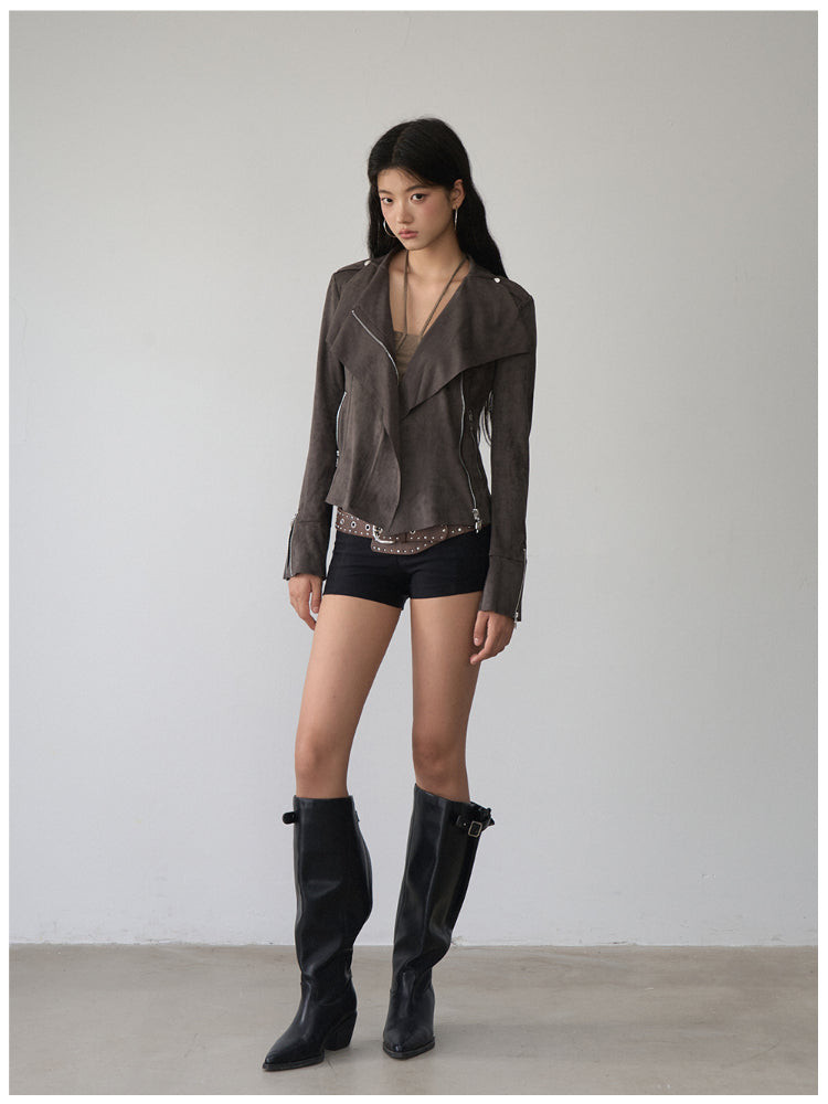 Large Collar Short Suede Jacket