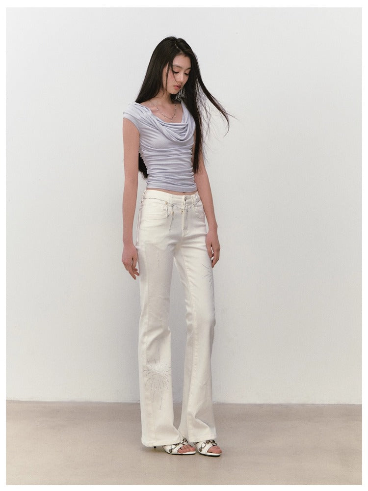 Rhinestone Off-the-Shoulder Pure-Desire Style T-shirt