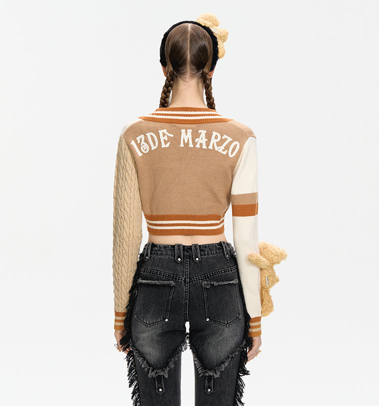 Black & Camel V-neck Short Cardigan