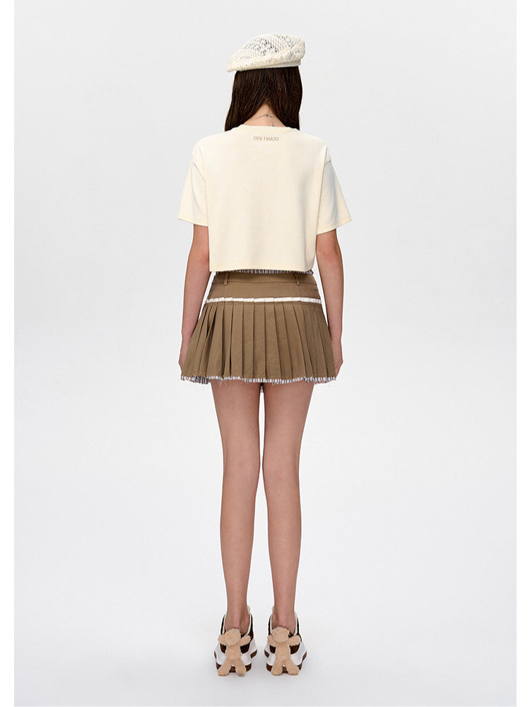 Applique Embroidery Gathered Short-Sleeve T-Shirt